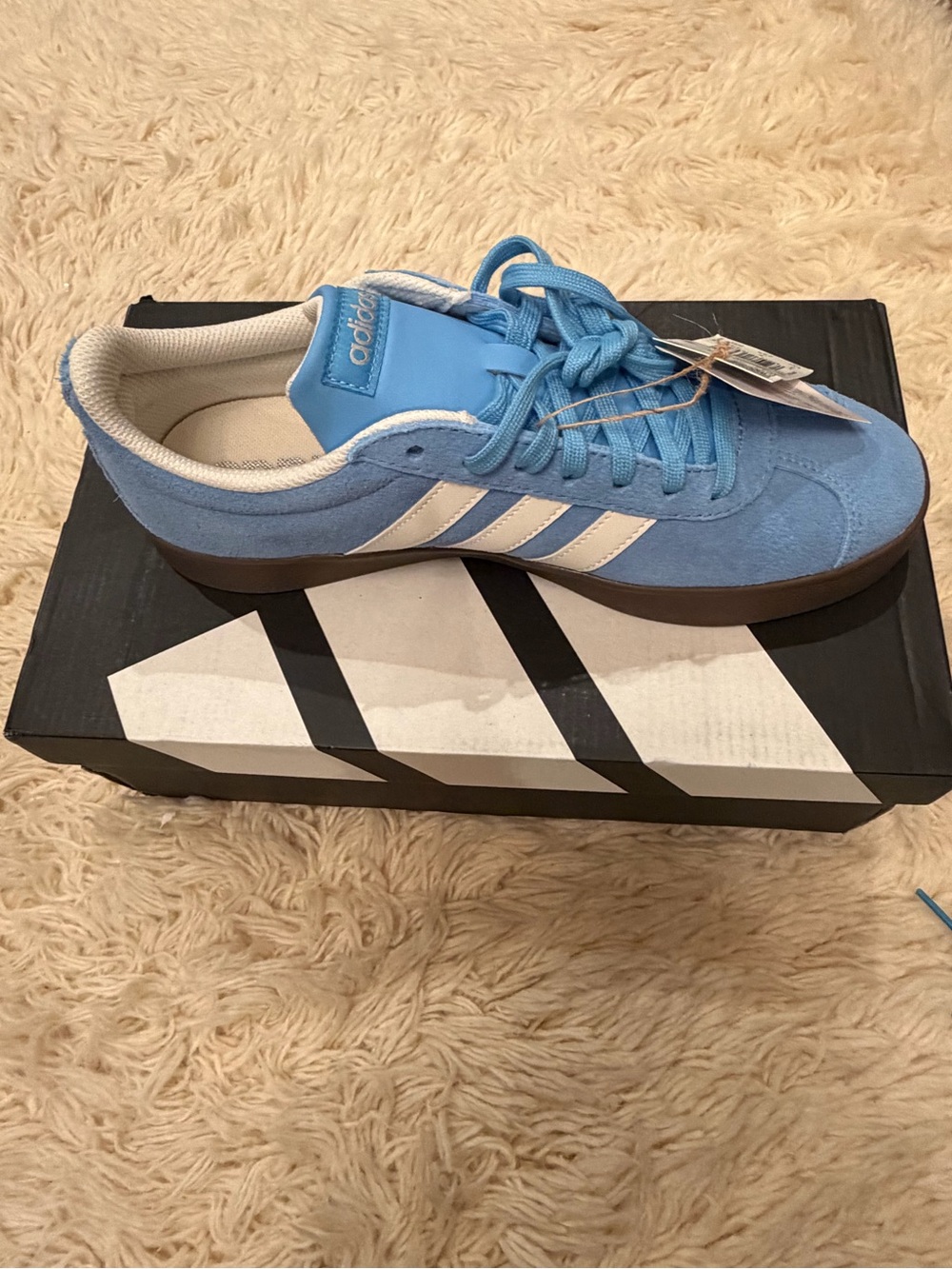 adidas Light Blue Suede Sneakers with White Stripes